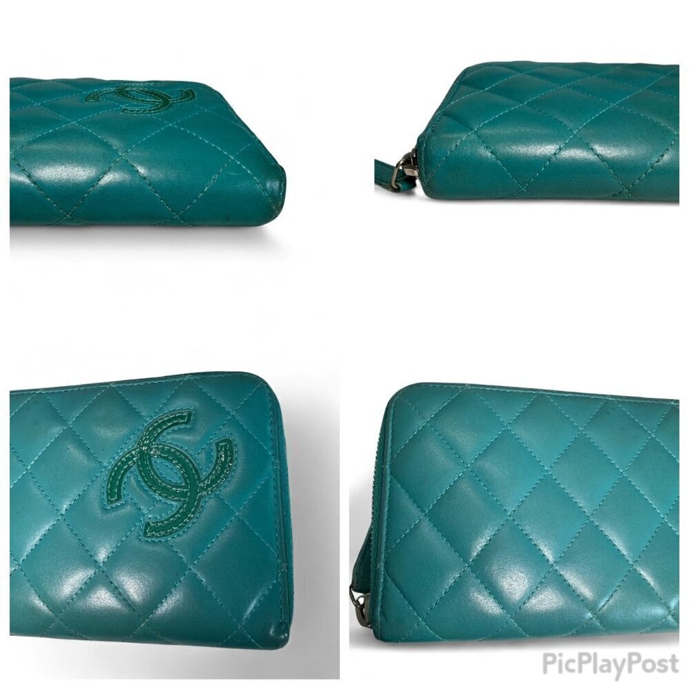 Chanel CC Matelasse Zip Around Long Wallet - Green/Teal - Picture 10 of 16